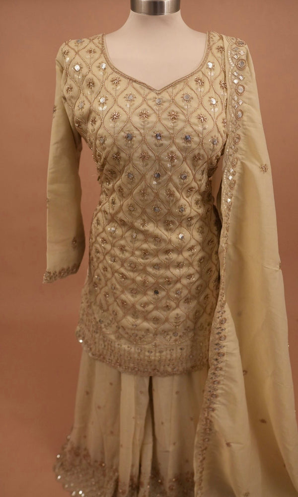 Beads Work Embroiderey Light Champagne Color Party Wear Palazzo Suit