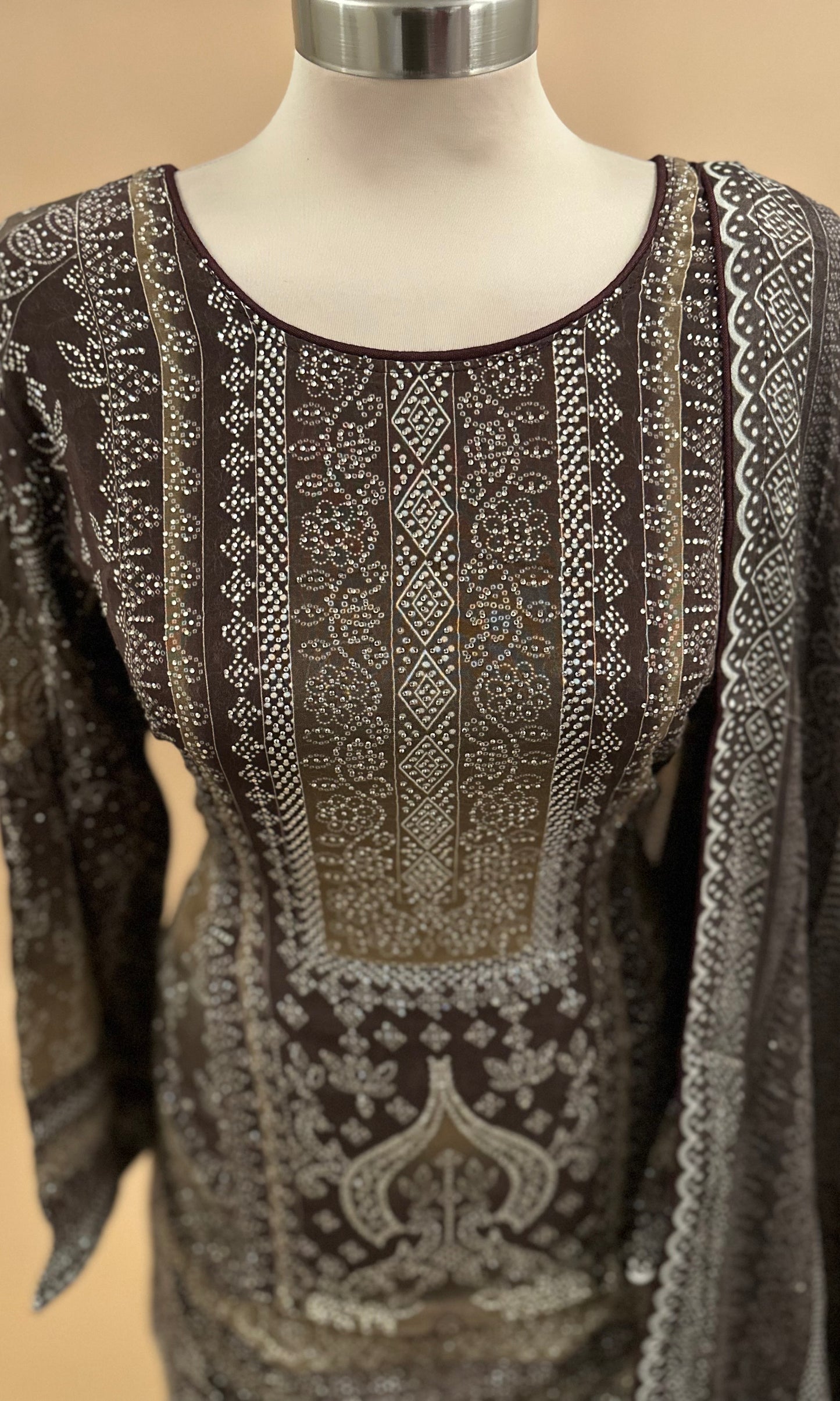 Embroidered Long Dress Party Suit