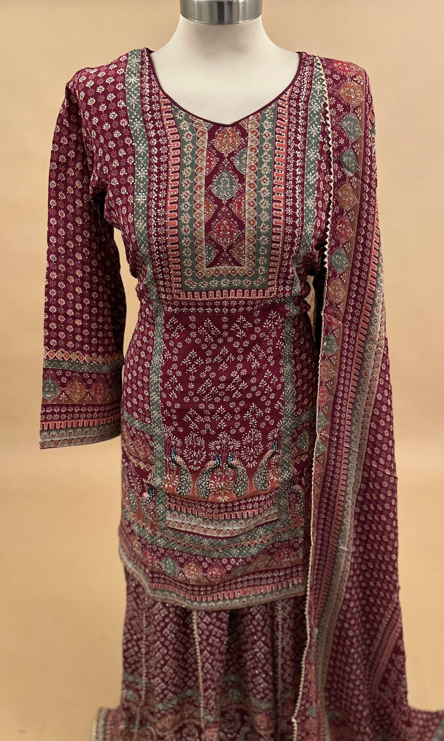Embroidered Long Dress Party Suit