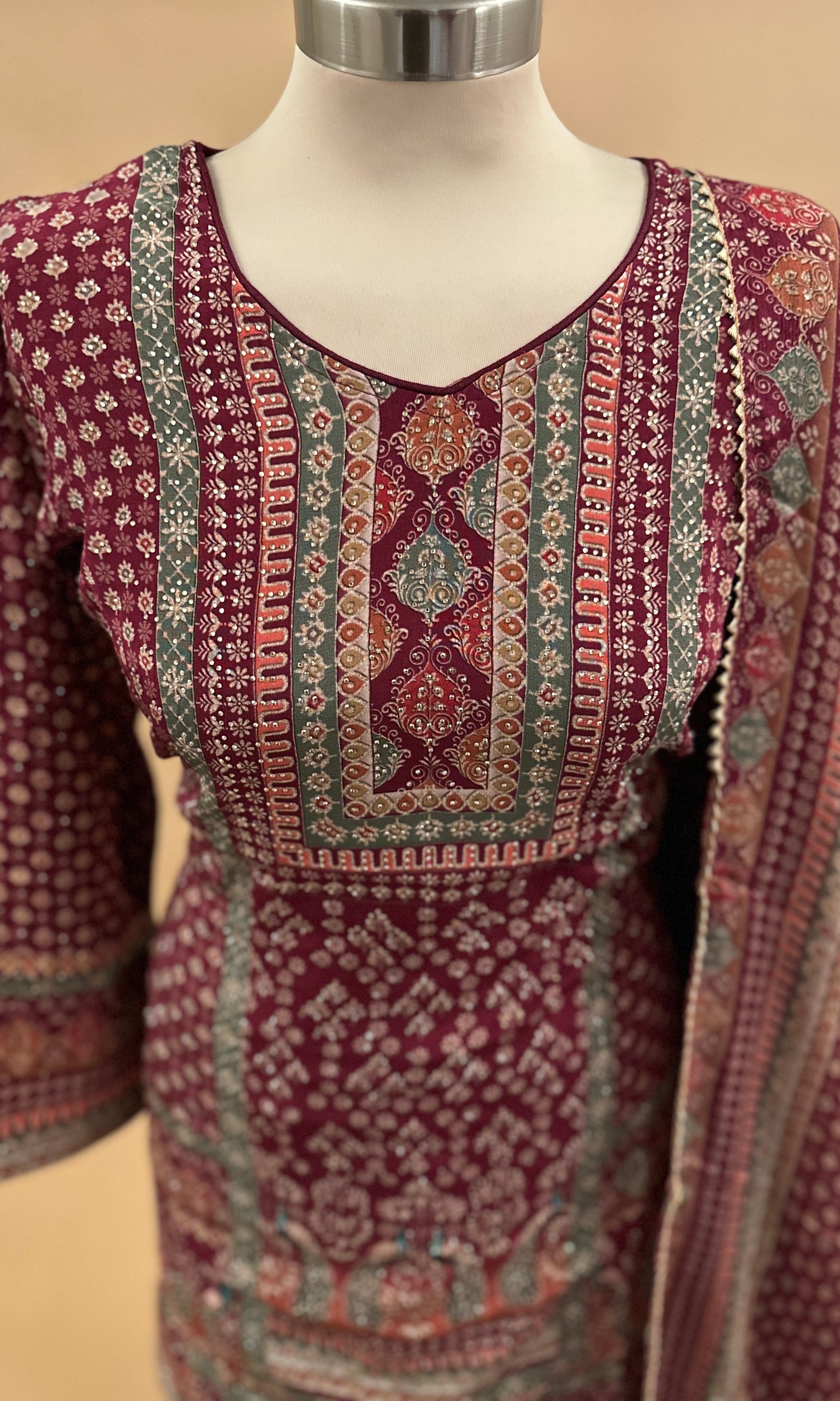 Embroidered Long Dress Party Suit