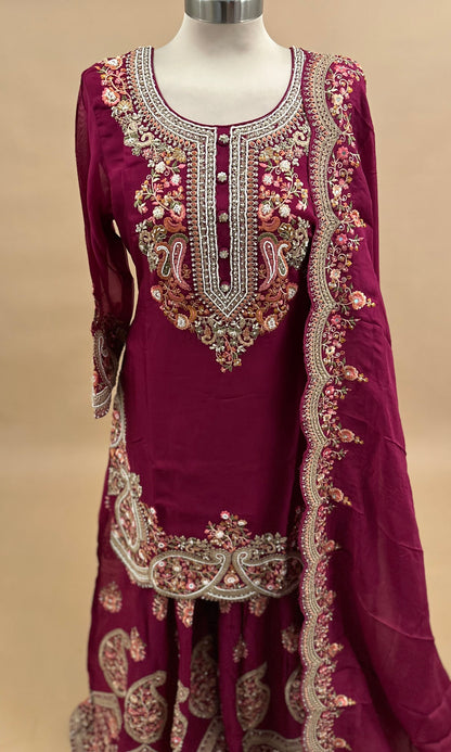 Burgundy Organza Suit