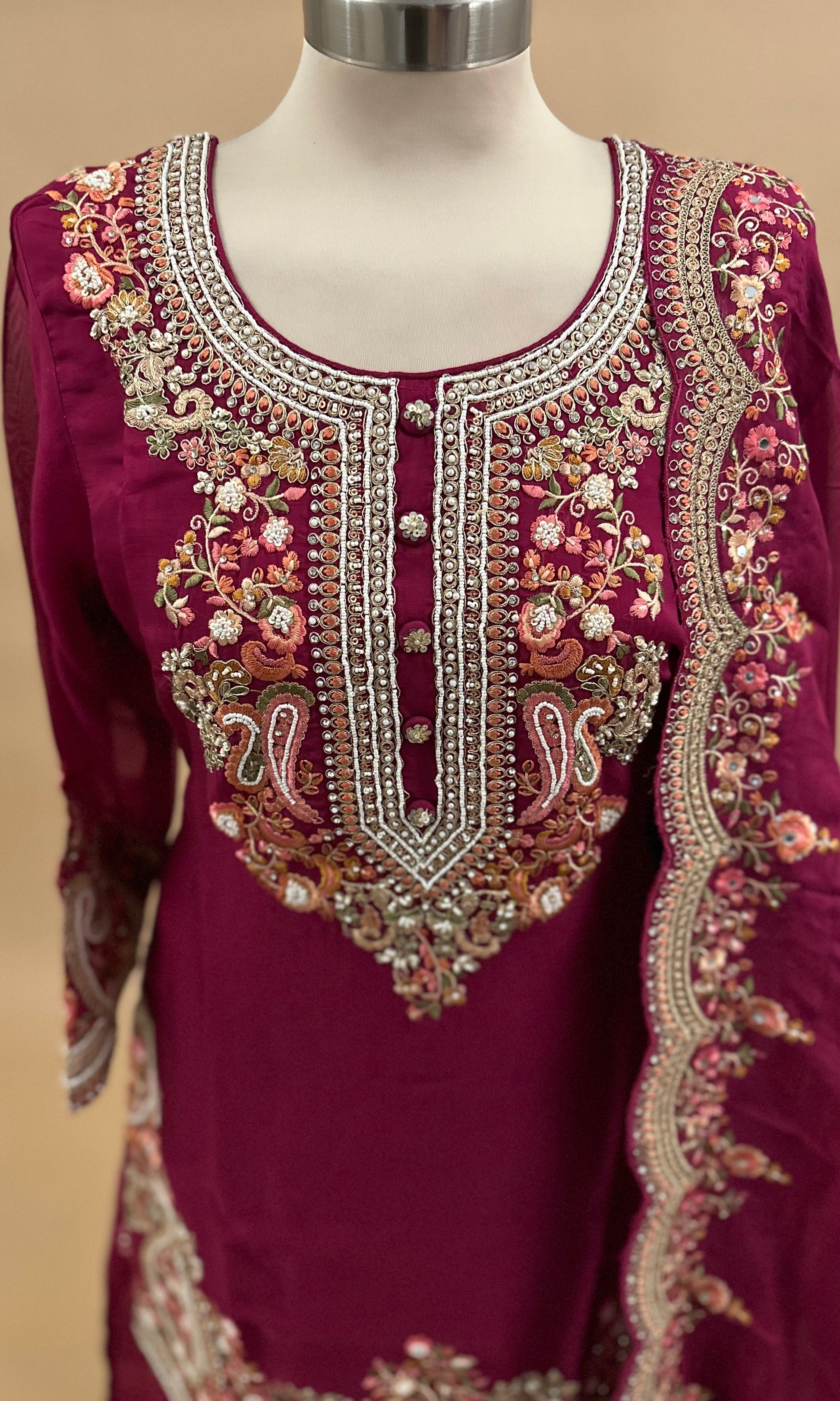 Burgundy Organza Suit