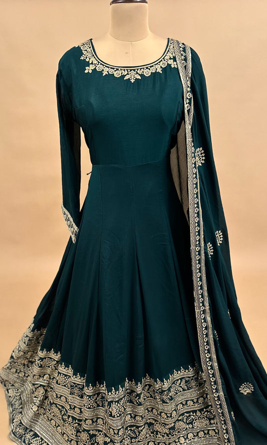 Greeen Color Party Wear Palazzo Suit On Shimmer Silk Fabric
