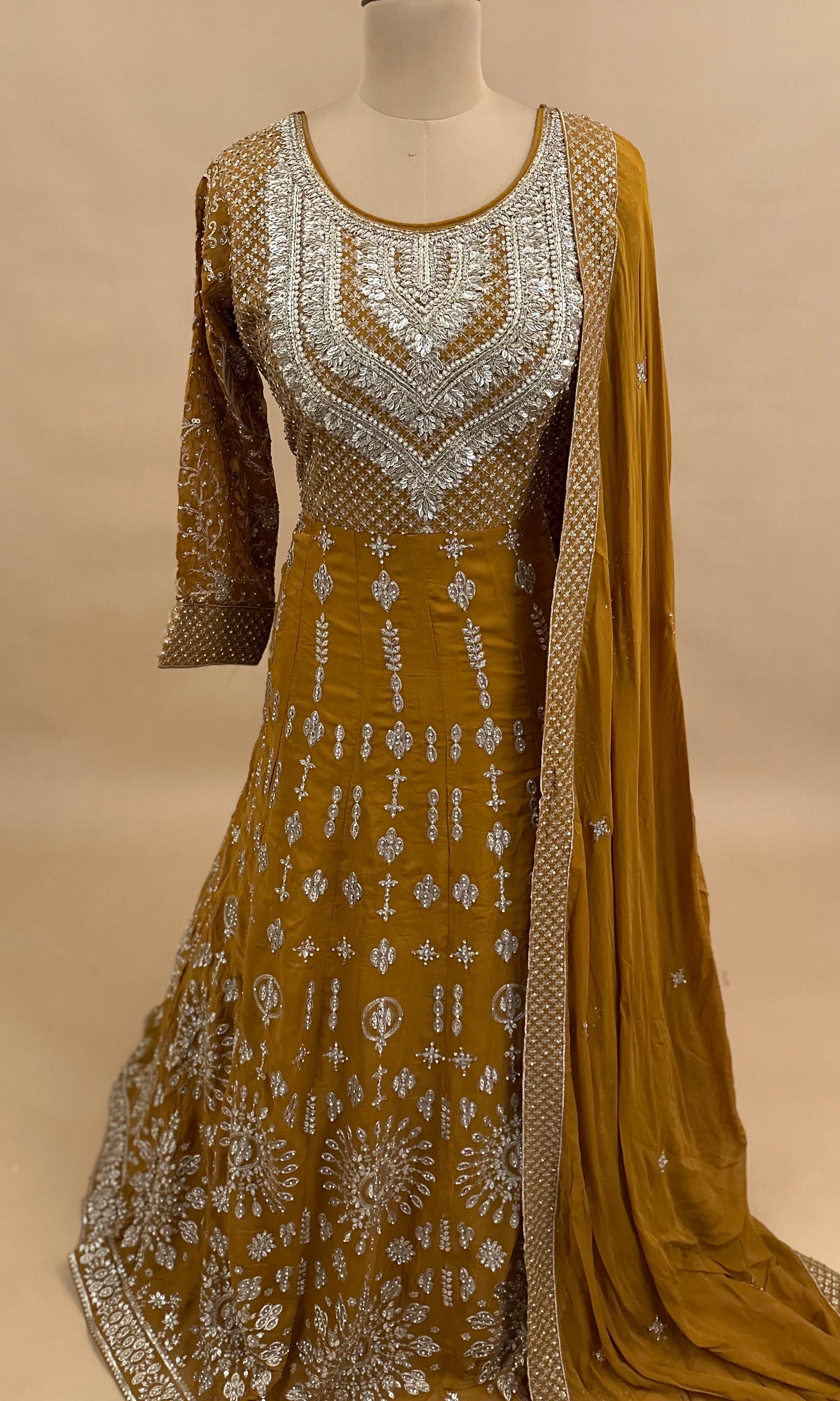Gold Color Party Wear Palazzo Suit On Shimmer Silk Fabric