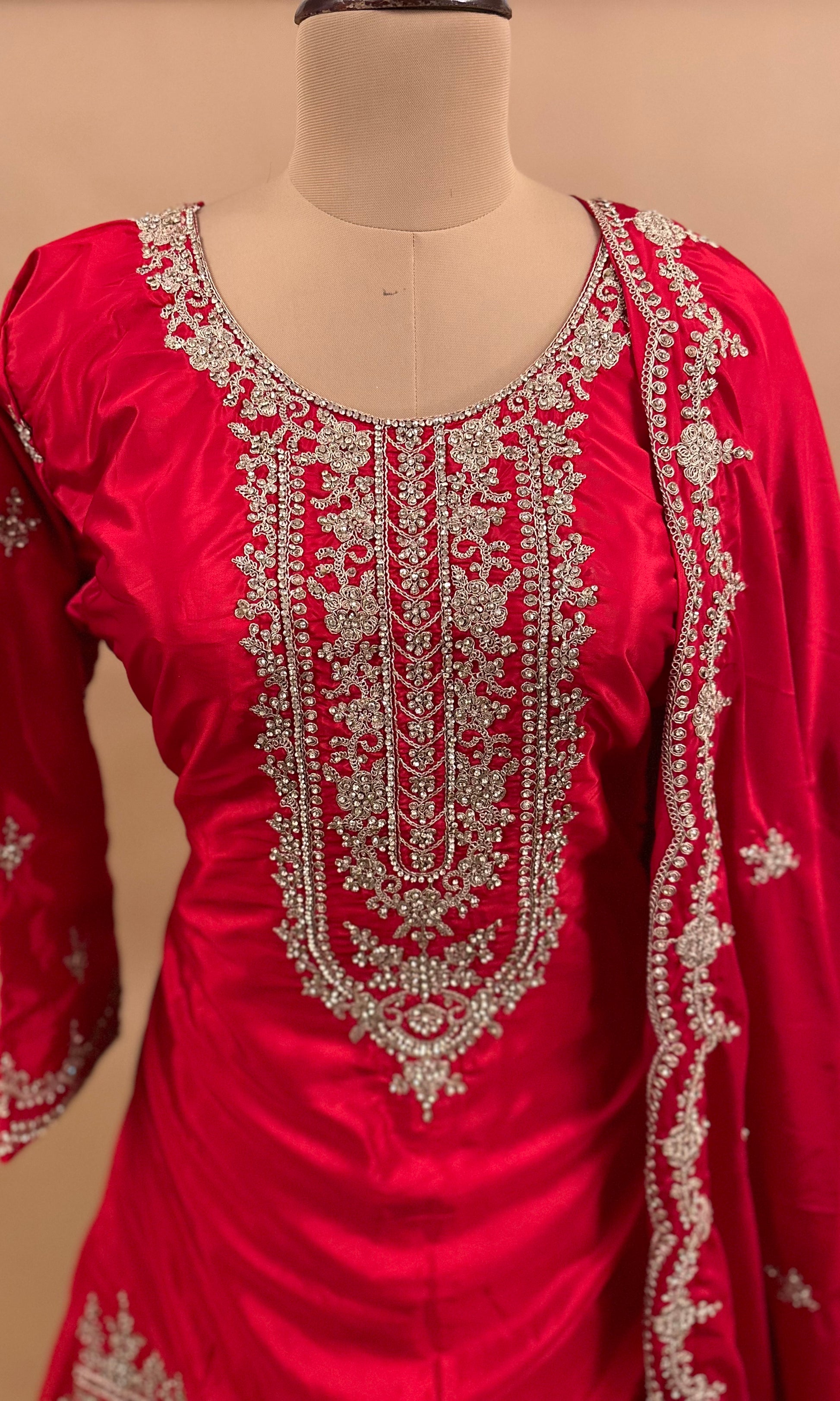Pink Color Party Wear Palazzo Suit On Shimmer Silk Fabric