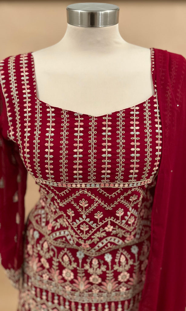 Women's Red Multi Sharara Suit 