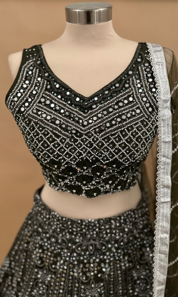 Dark Green Mirror Lehenga Choli