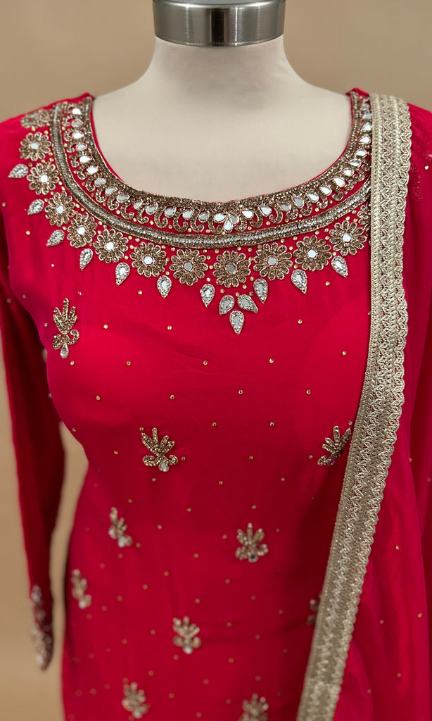 Red Color Stone Work Sharara Suit