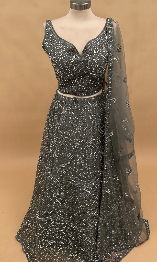 Grey Color Heavy Mirror Lehenga