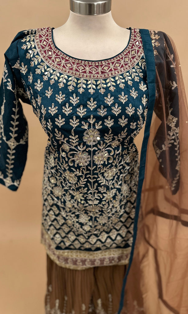 Teal Blue Kurta Palazzo Suit Set