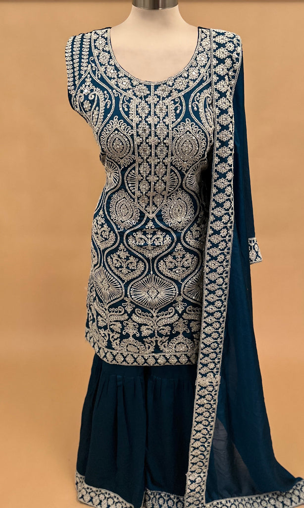 Teal Blue Sharara Suit 