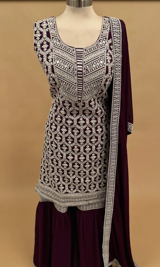 Purple Embroidered Stone Sharara