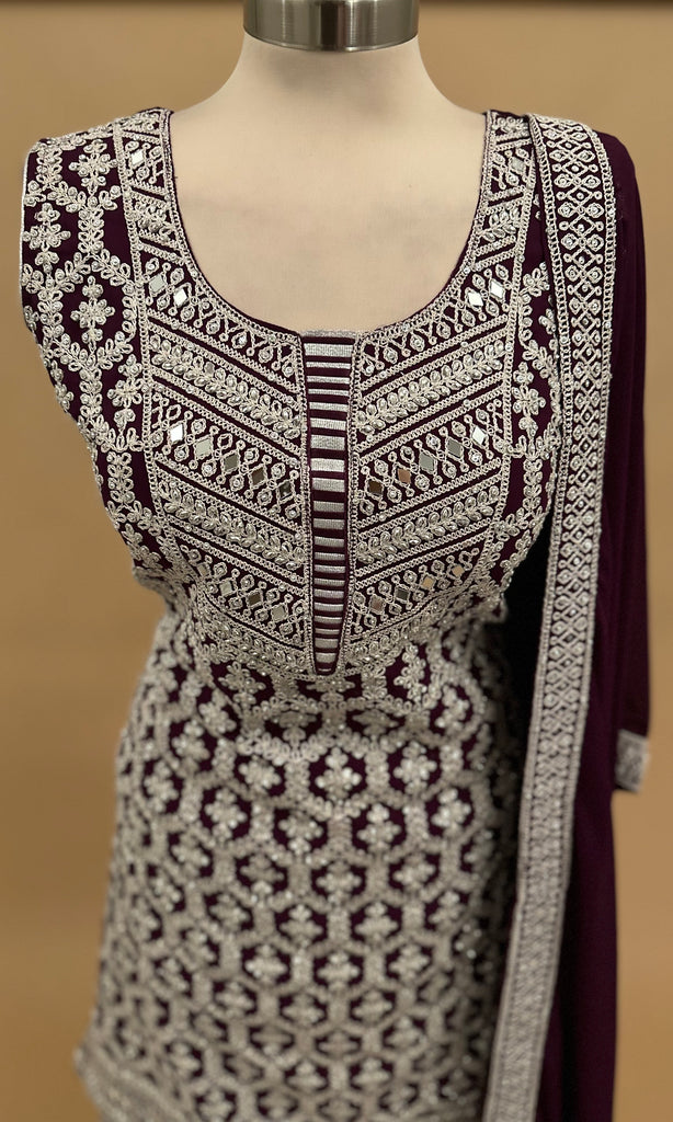 Purple Embroidered Stone Sharara