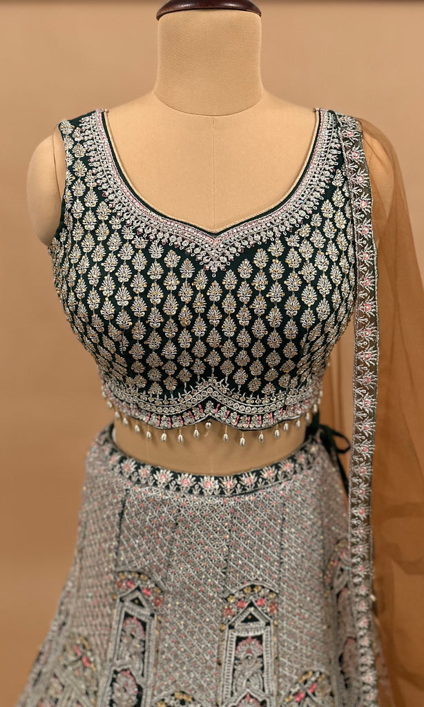 Green Heavy Stone & Sequin Lehenga