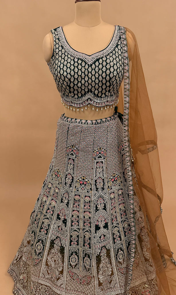 Green Heavy Stone & Sequin Lehenga