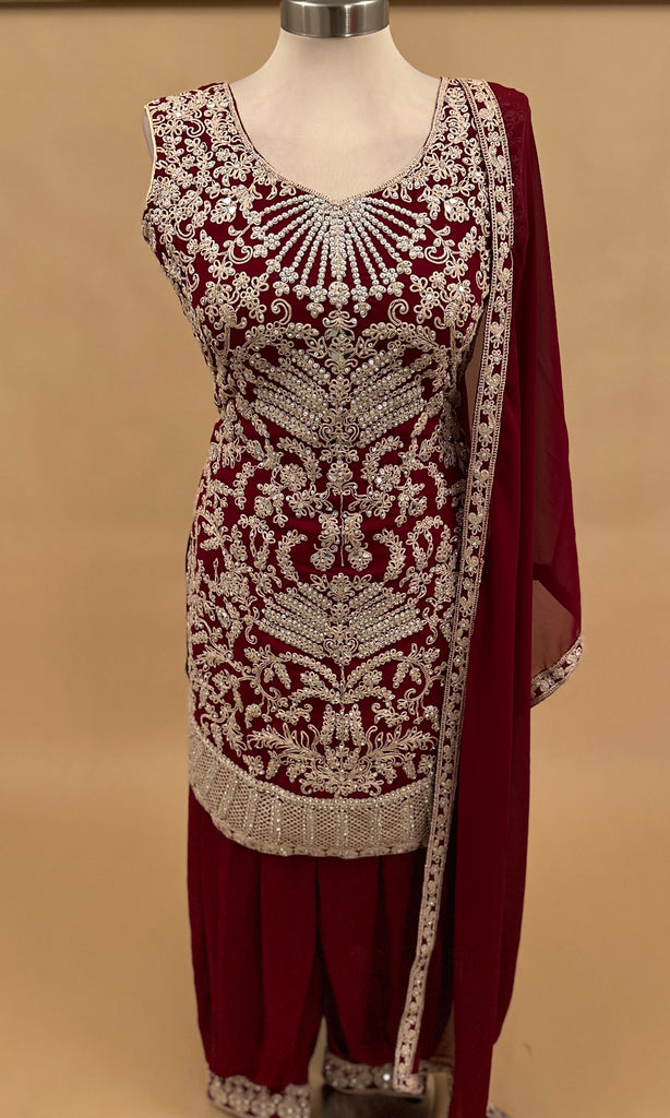 Maroon Afghani Salwar Suit 