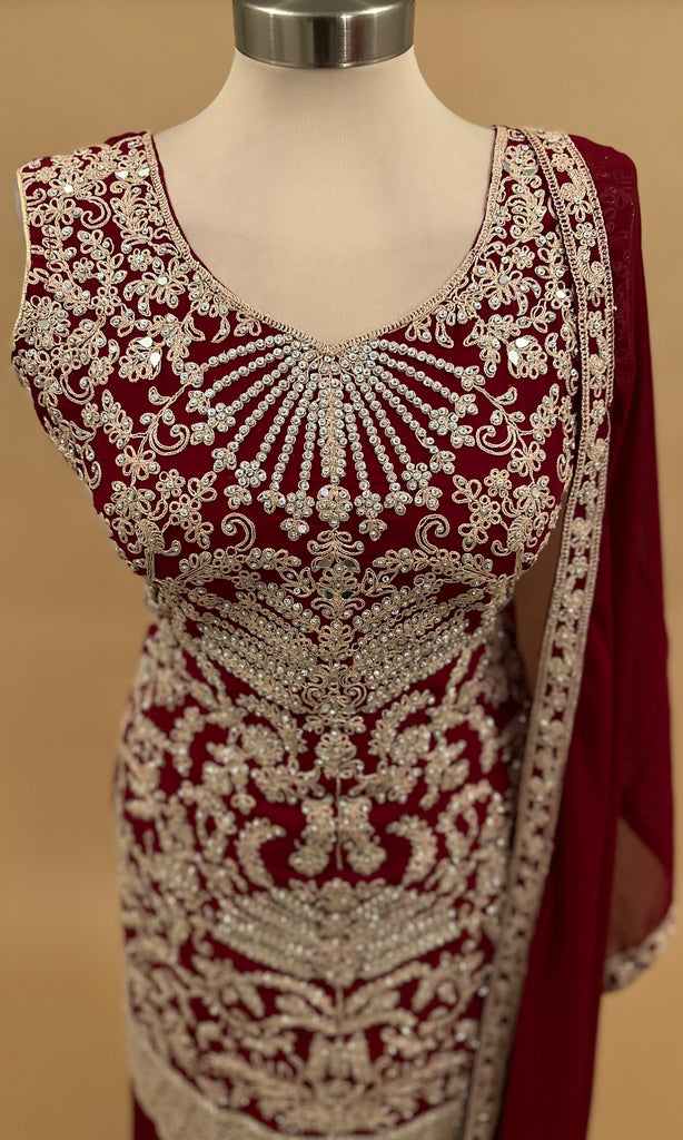 Maroon Afghani Salwar Suit 