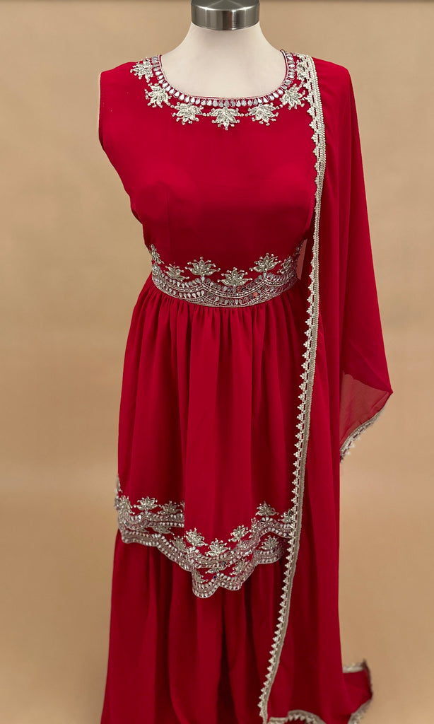 Red Mirror Embroiderey Sharara Suit 