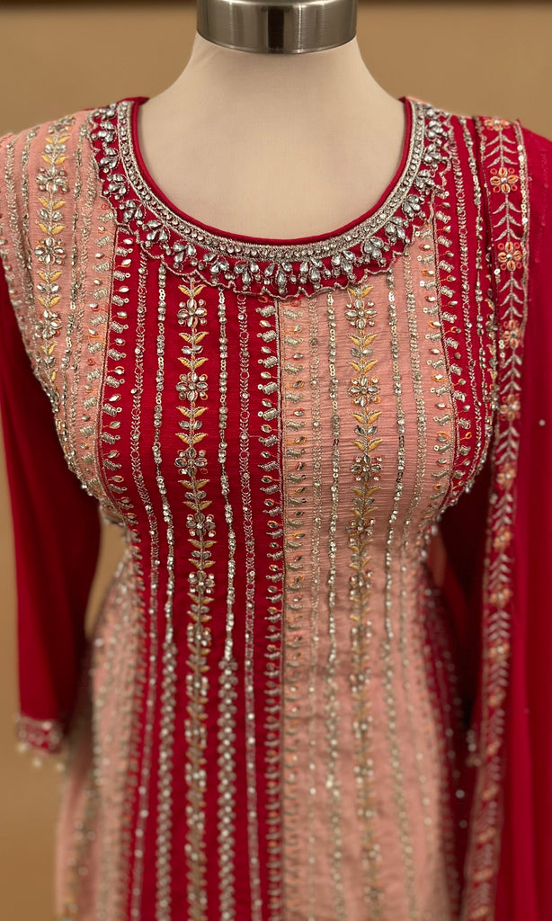 Red And Pink Color Palazzo Suit