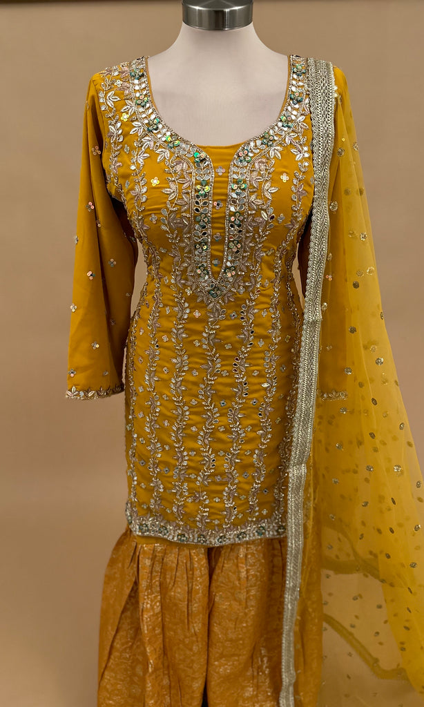 Mirror Work Yellow Sharara Suit