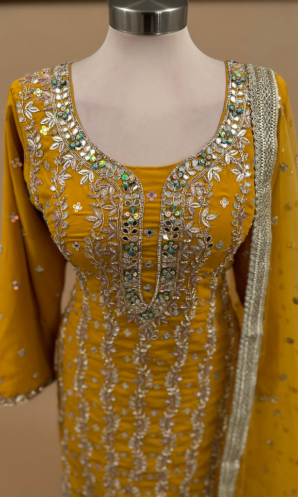 Mirror Work Yellow Sharara Suit