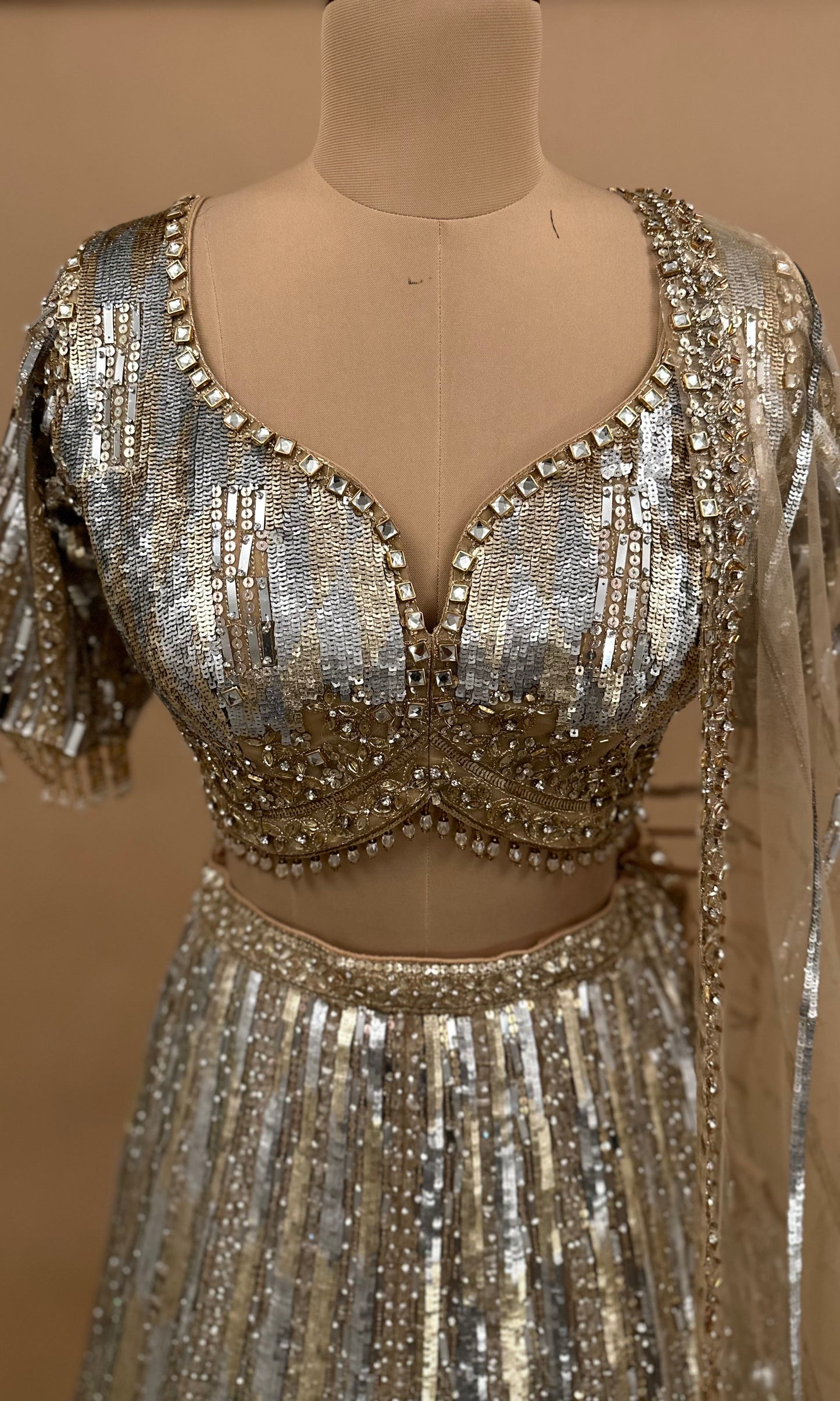 Designer Lehenga Choli Set In Golden Color With Heavy Diamond Work Embroiderey