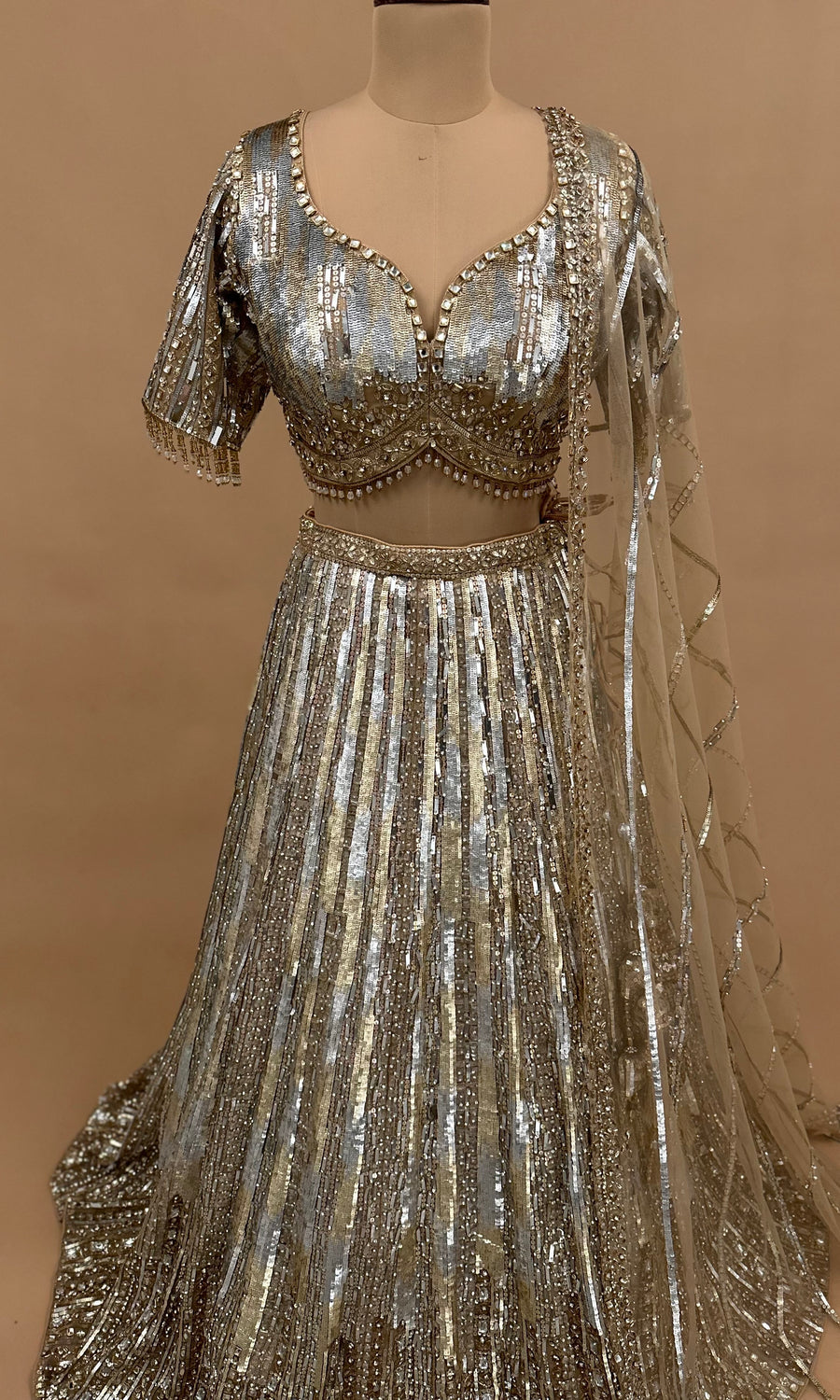 Designer Lehenga Choli Set In Golden Color With Heavy Diamond Work Embroiderey