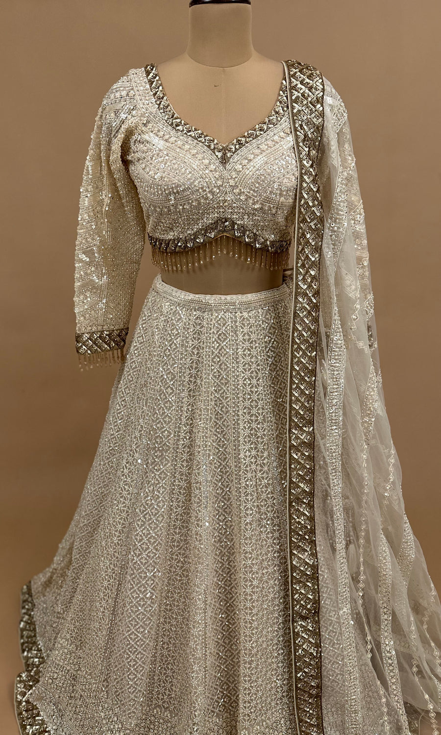 Heavy Pearl Work Embroiderey Off White Color Designer Lehenga Choli Set With Dupatta
