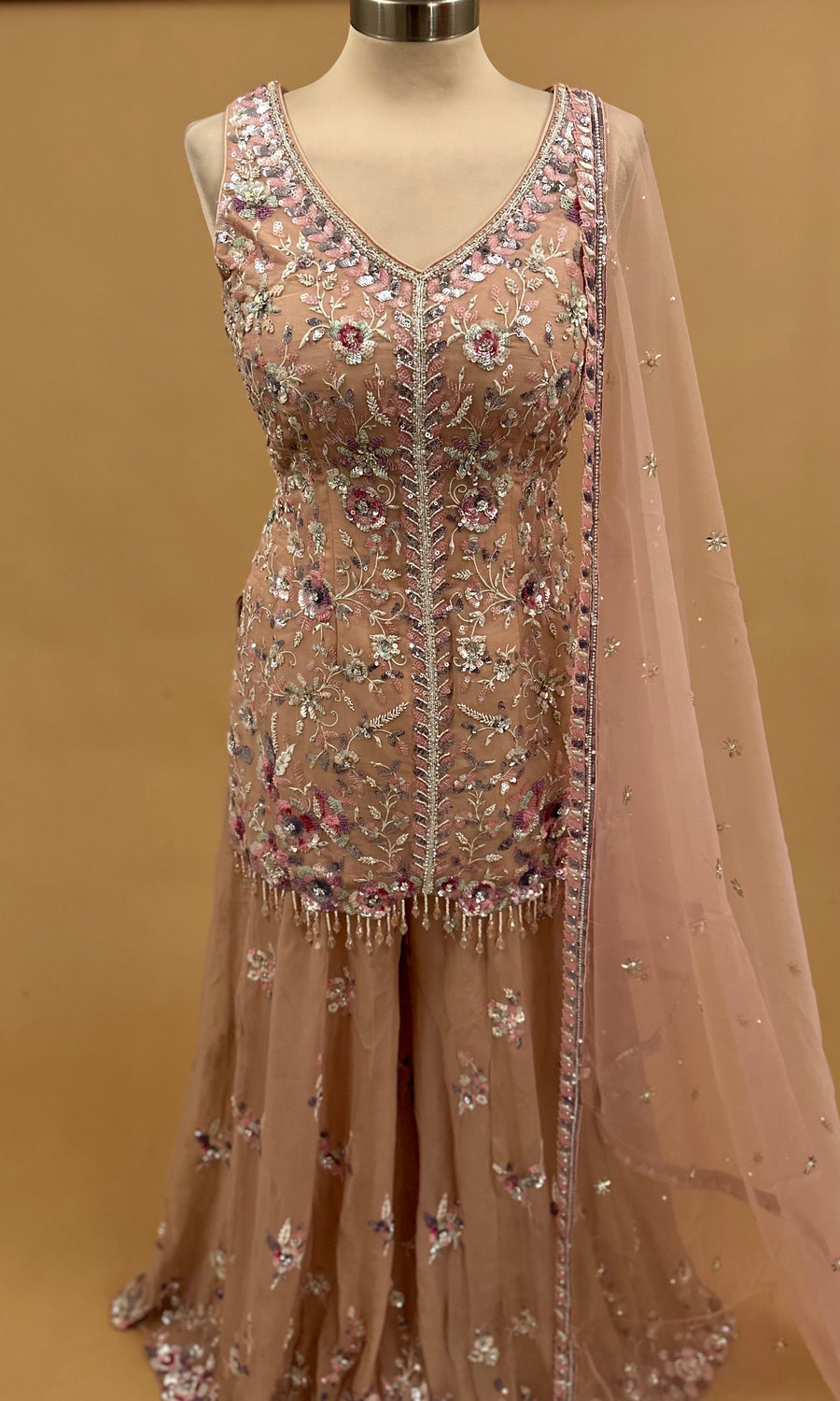 Rose Pink Color Designer Party Wear Hand Work Embroiderey Palazzo Suit