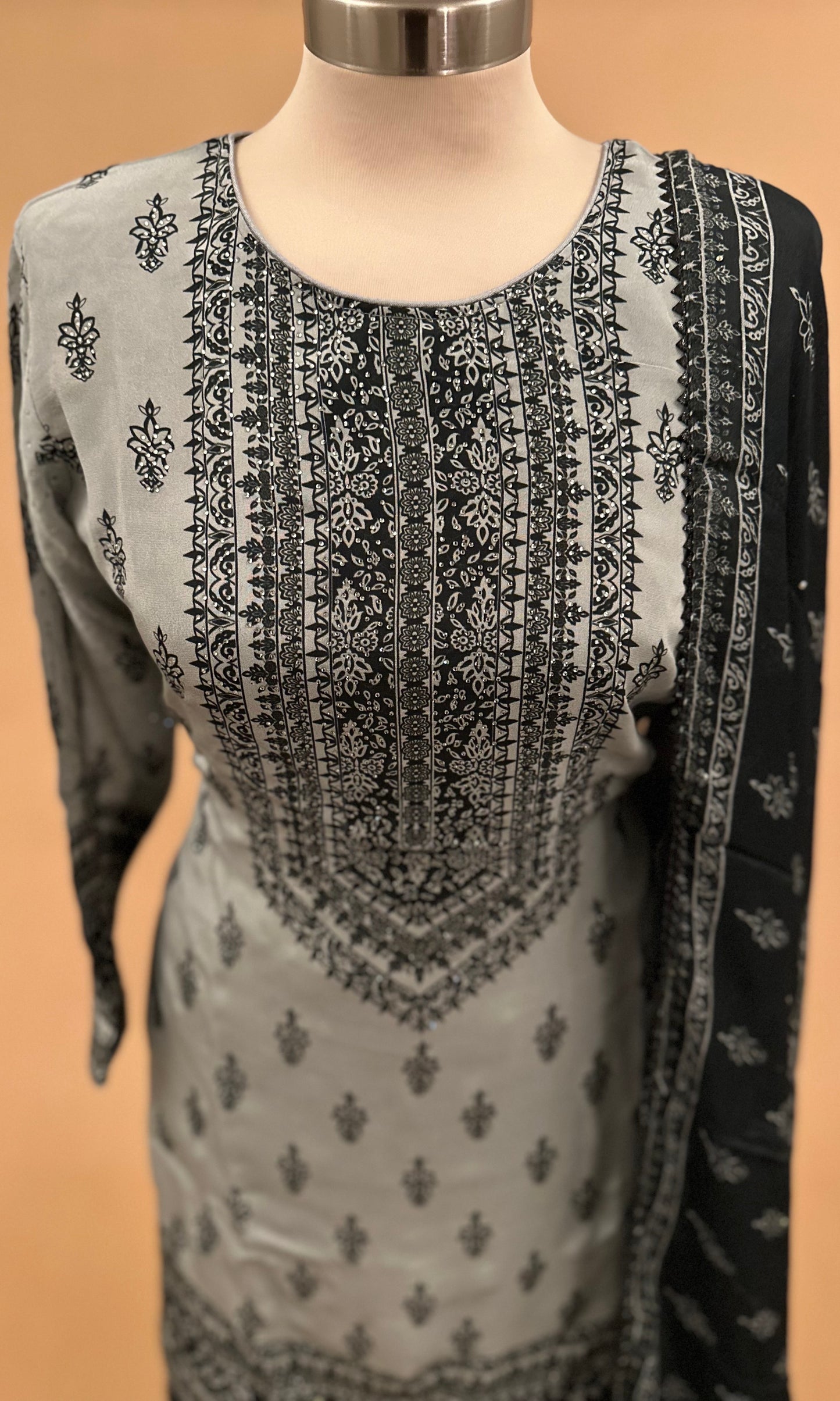 Swarovski Work Embroiderey Palazzo Suit Contrast Color With Dupatta