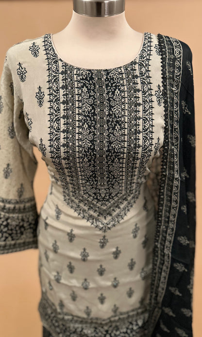 Contrast Color Swarovski Work Embroiderey Palazzo Suit With Dupatta