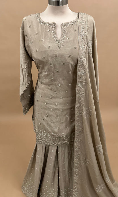 Stone Work Embroidery Light Champagne Color Party Wear Palazzo Suit