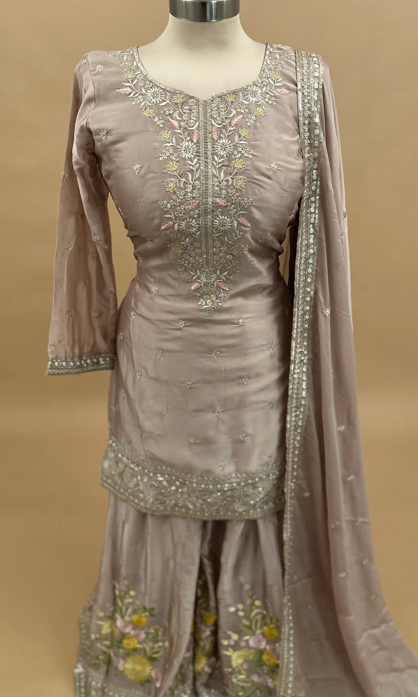 Mauve Color Sequin Work Embroiderey Party Wear Palazzo Suit With Dupatta