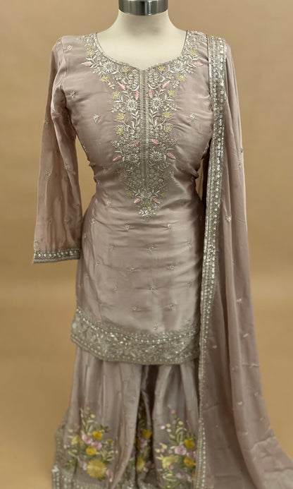 Mauve Color Sequin Work Embroiderey Party Wear Palazzo Suit With Dupatta