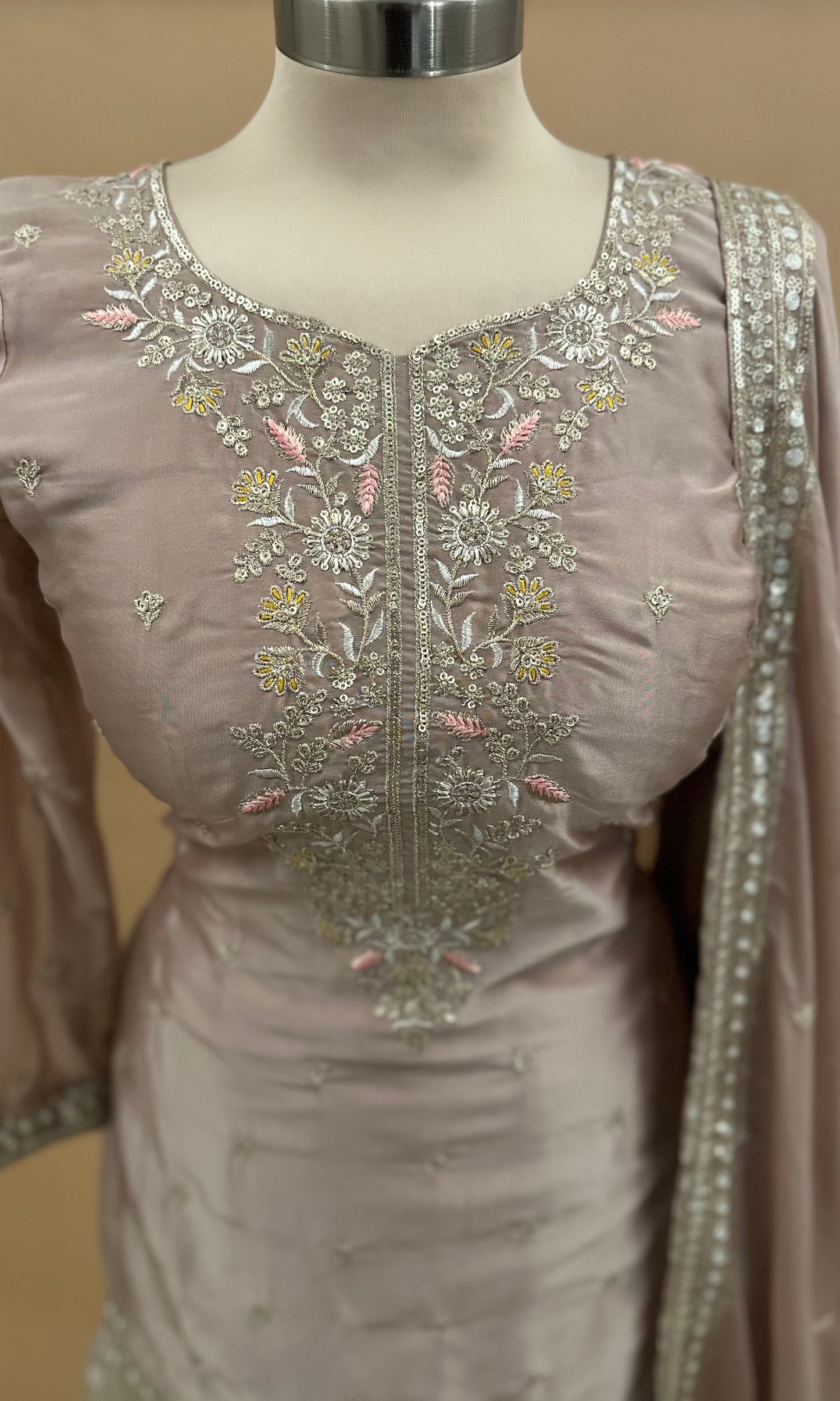Mauve Color Sequin Work Embroiderey Party Wear Palazzo Suit With Dupatta