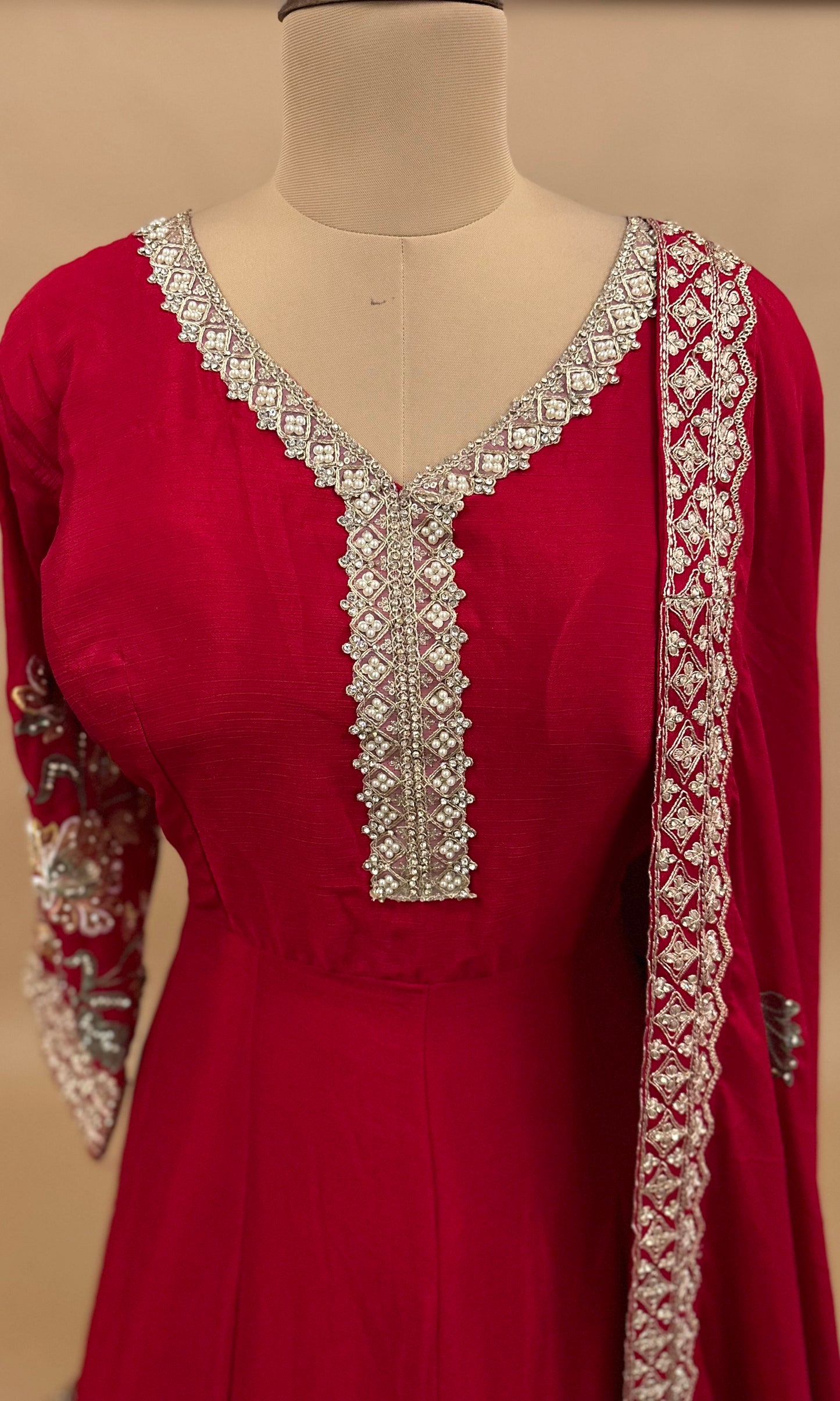 Georgette Fabric Party Wear Red Color Long Dress With Dupatta