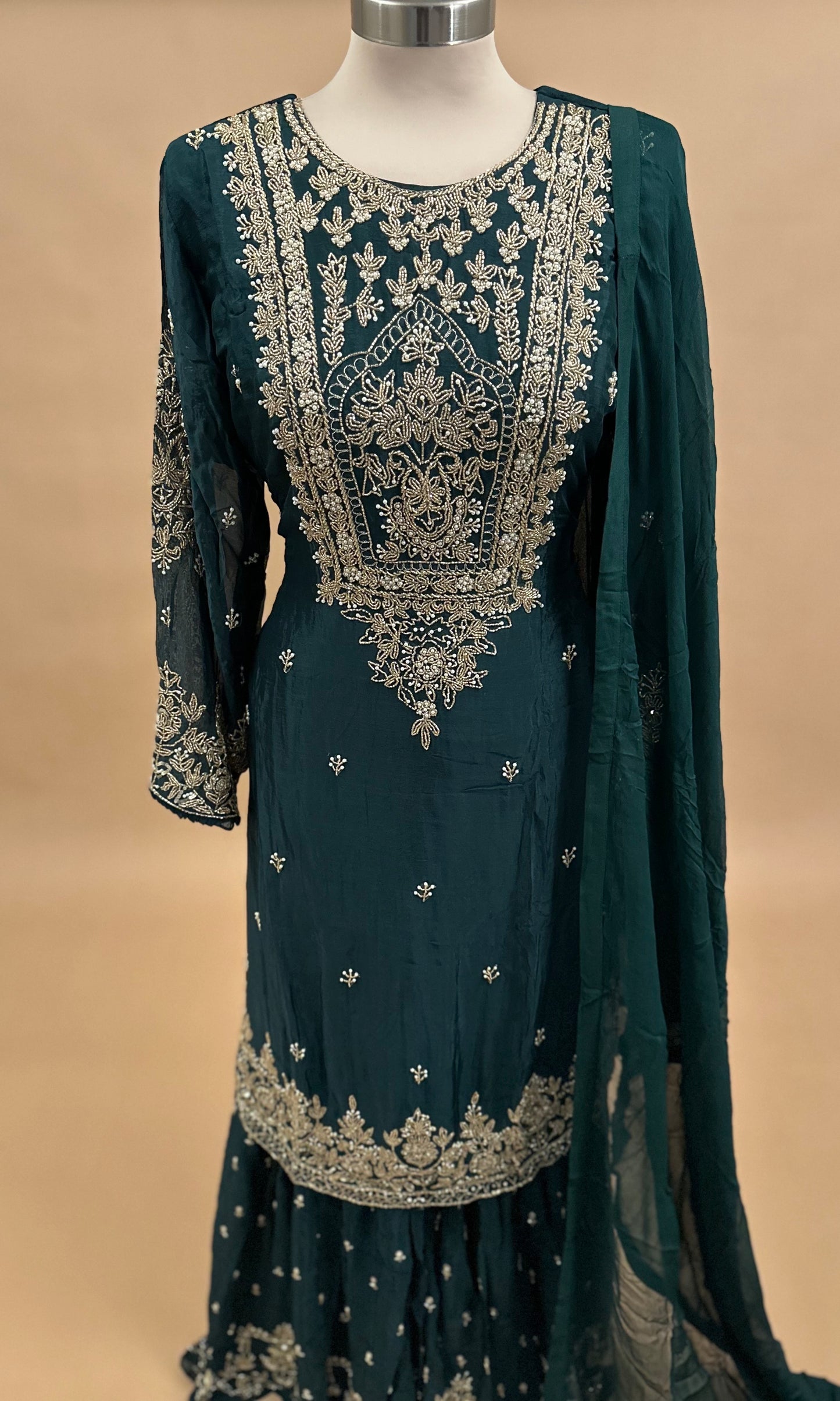 Teal Green Color Elegant Style Party Wear Sharara Suit With Dupatta