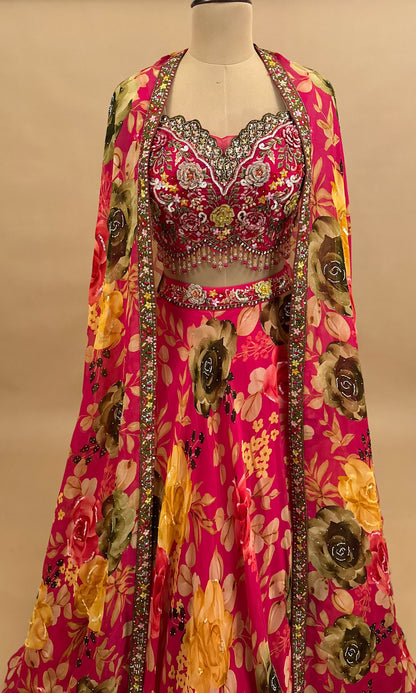 Organza Fabric Elegant Style Multicolor Party Wear Lehenga Set With Jacket