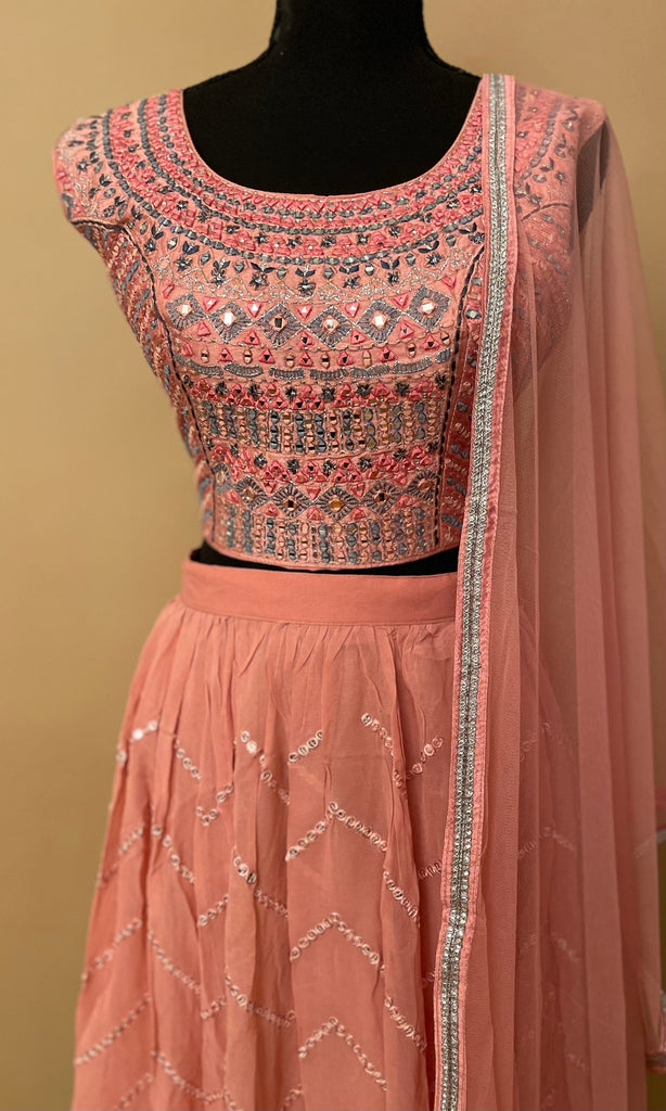 Buy Pink Contrast Lehenga Suit